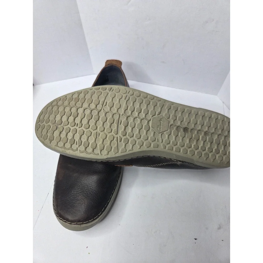 Clarks Mens‎ Brown Leather Slip On Loafers Cushion Soft OrthoLite Size 10.5 M